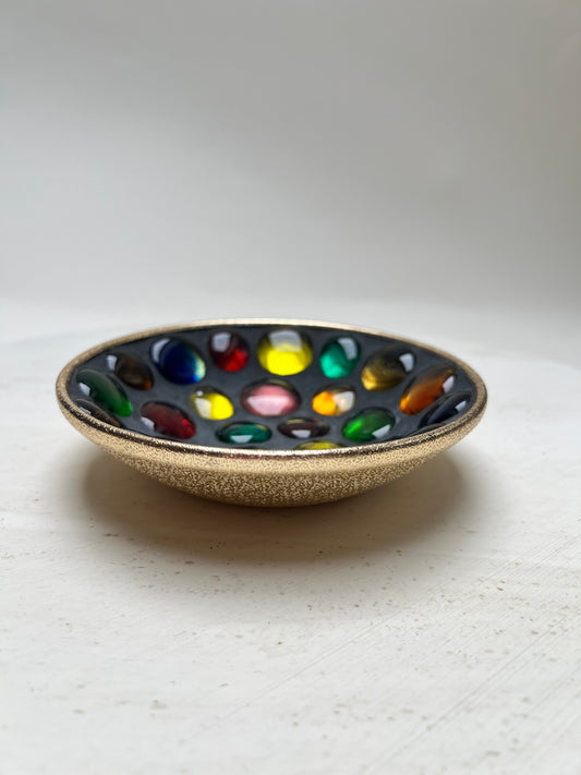 Vintage Mosaik Snack Schale Teller Styson Japan Dekoschale Mid Century Kieselstein Gold