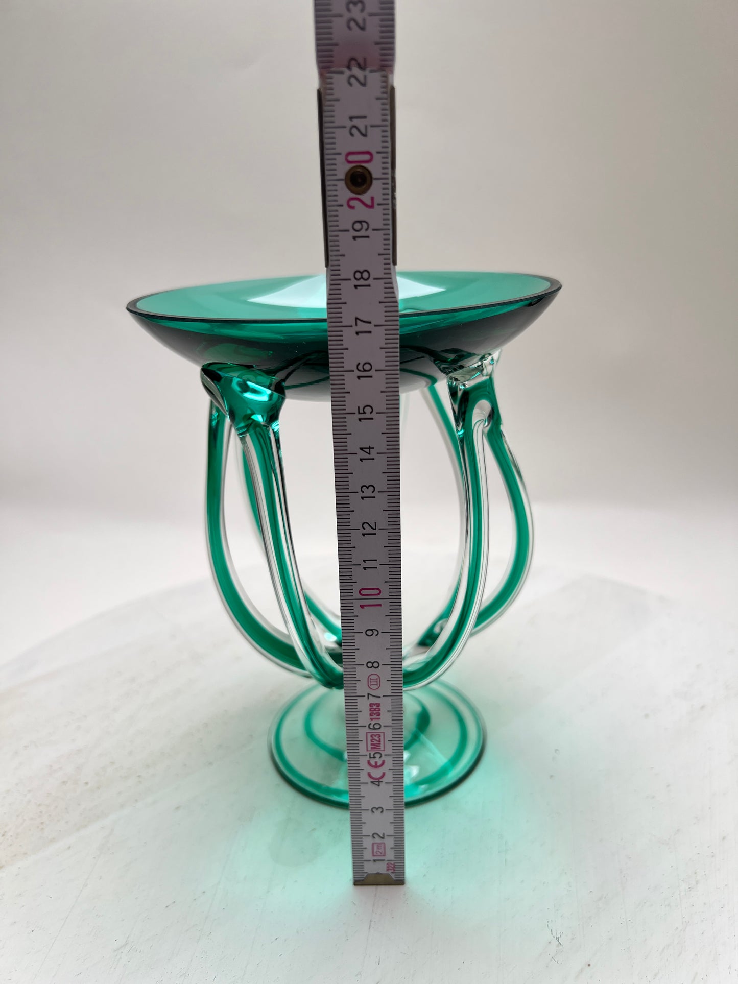 Vintage mundgeblasene grüne Josefina Krosno Glaskunst filigrane Centerpiece Schale