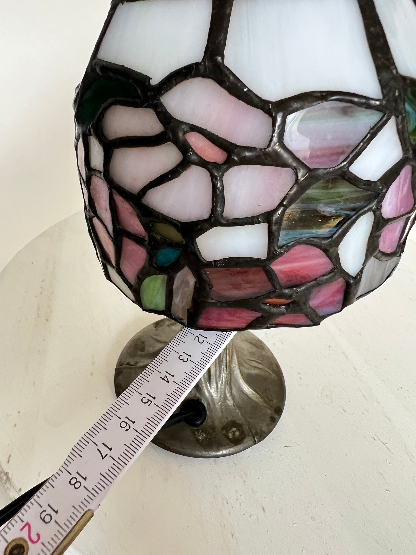 Kleine Vintage Tiffany Stil Tischlampe Buntglas Bleiglas Jugendstil Honsel