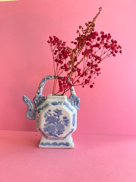 Vintage Porzellan Deko Vase – blau weiß China Stil – Chinoiserie Objekt – dekorative Keramik Teekanne ohne Deckel