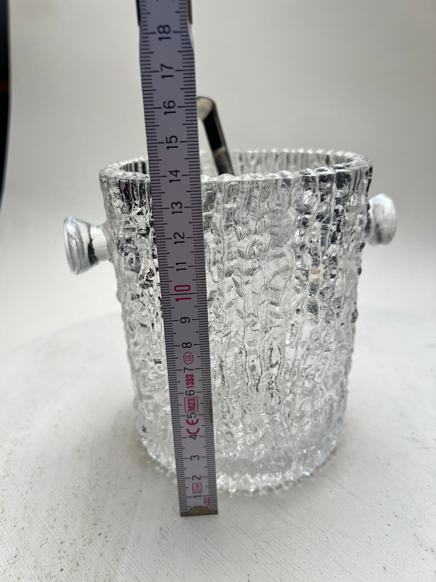 Vintage Eisglas Eiskübel mit Eiszange – 70er Jahre Barware Rinden Borken Mid Century Brutalismus