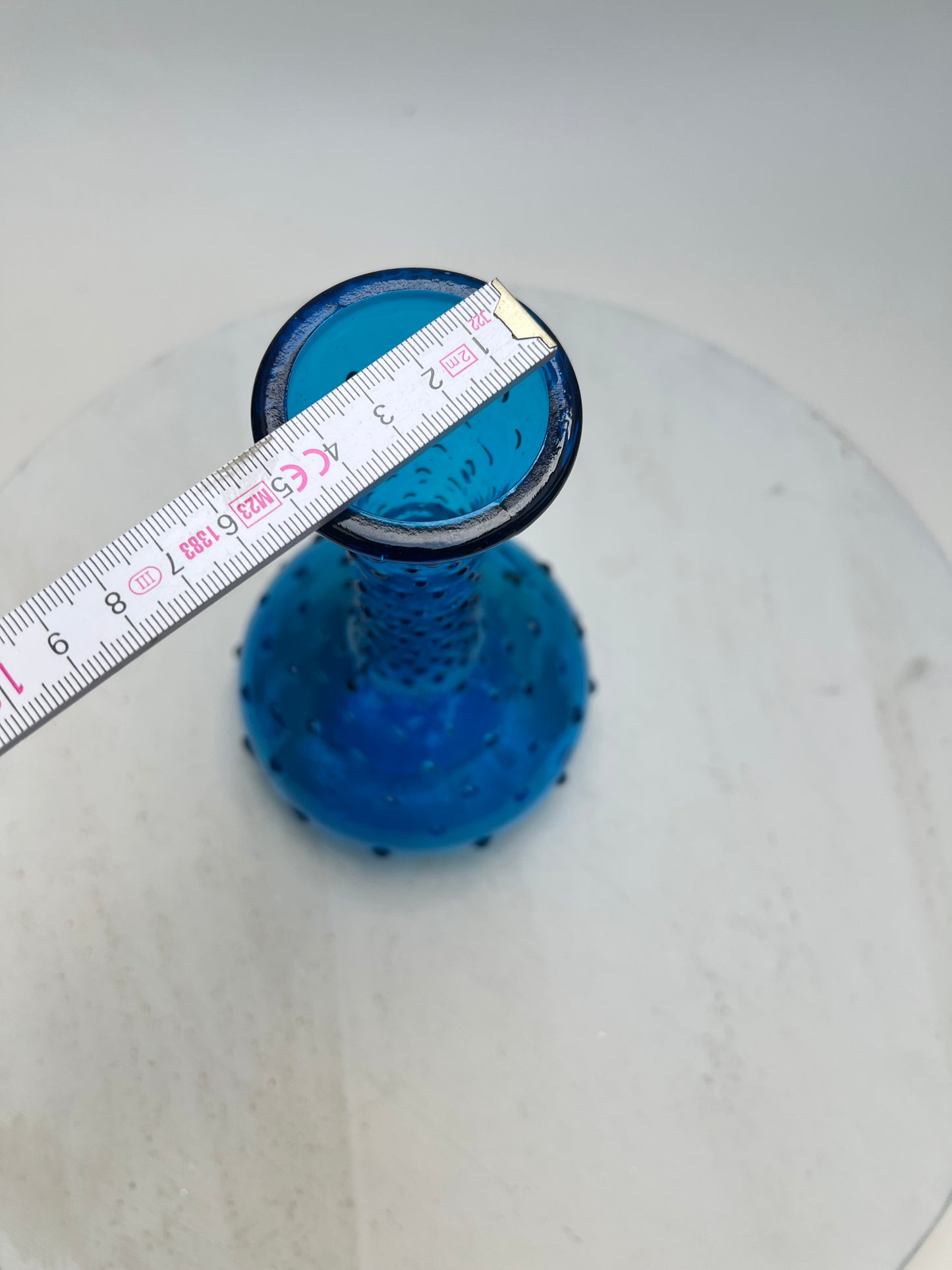 Vintage Noppenvase / Hobnail Vase Empoli Stil blaues Pressglas italienisch Mid Century
