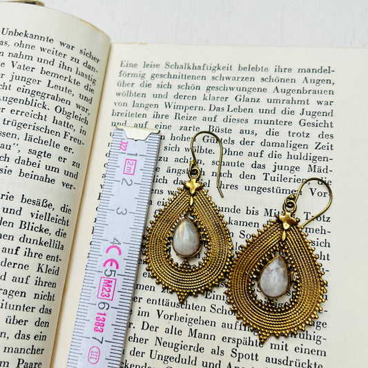 Vintage Goldene Tropfen Ohrringe Ohrhänger Mondschein Opalit Ethno Boho