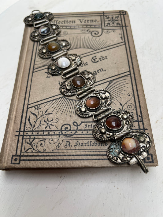 Vintage 70er Beduinen Armband mit Naturstein Cabochons Ethno Boho