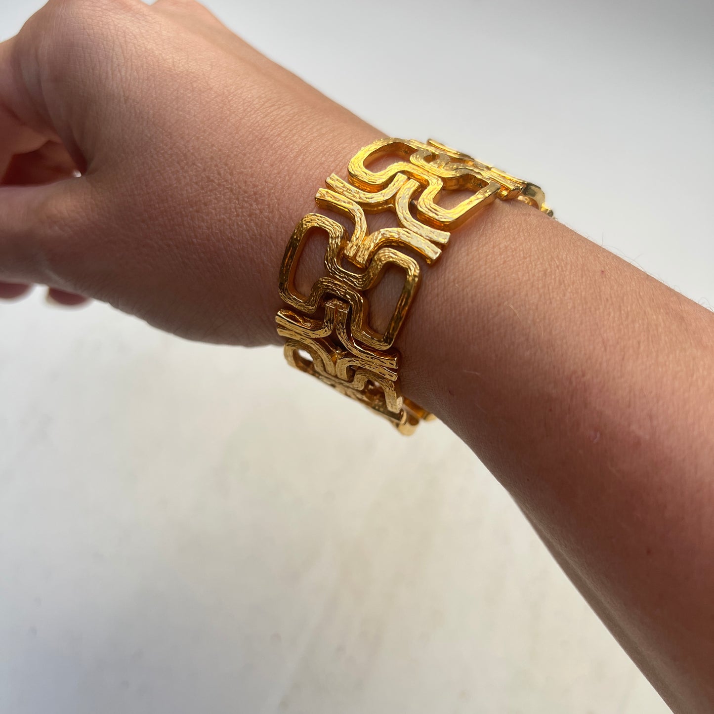Vintage Colliant Bark Cuff vergoldetes Gliederarmband 70er Brutalist Design