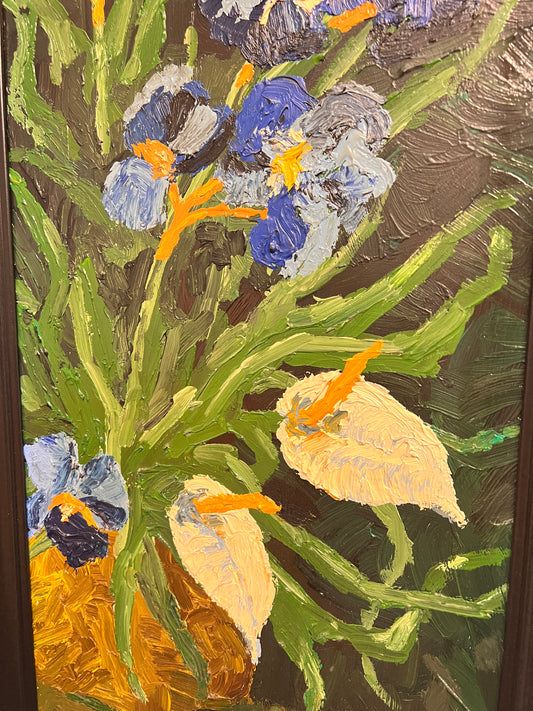 Vintage Ölgemälde Lilien Blumen Stilleben Spachteltechnik romantisch horizontal