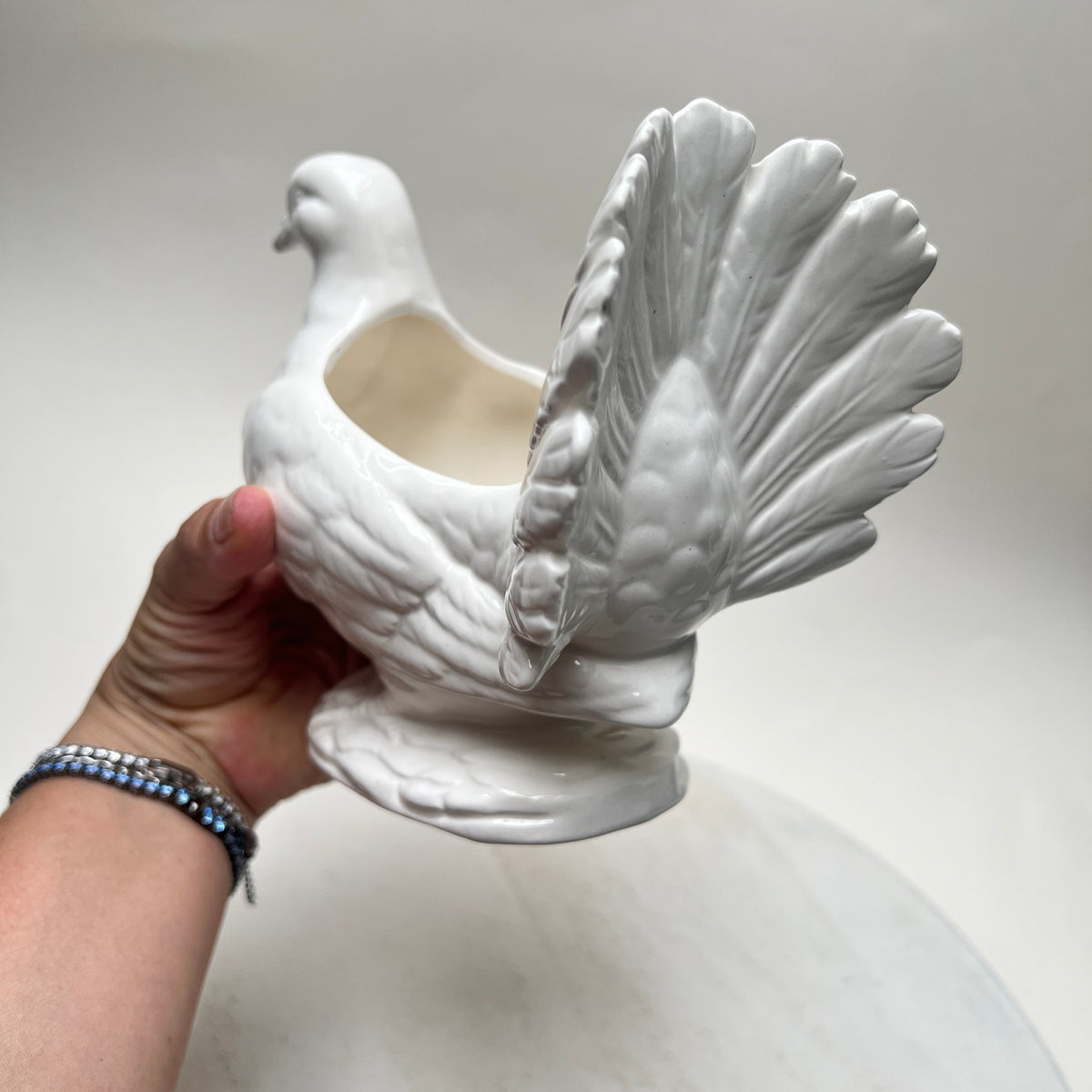 Vintage Übertopf Weiße Taube für Hochzeit Pflanzschale Keramik Hochzeitsdeko Tischdeko Romantisch Biedermeier