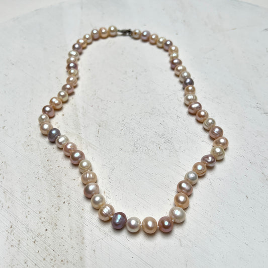 Vintage Multicolour Süßwasserperlen Collier Barockperlen Kette B2