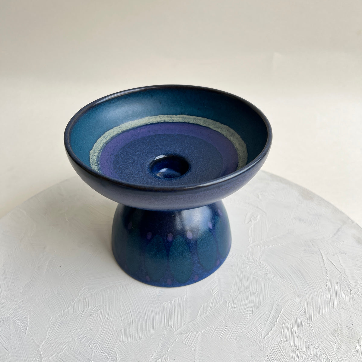 KMK Kupfermühle Keramik Kerzenständer Kerzenhalter Viola blau Mid Century Westdeutschland