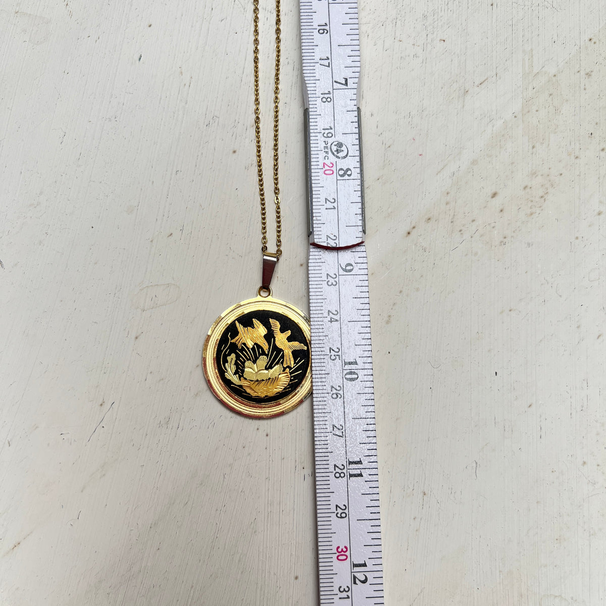 Vintage Damaszener 24k vergoldet Toledo Kette rund mit Vogelnest schwarz gold