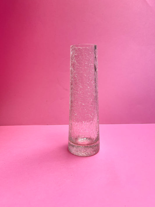 Vintage Craquelé Glasvase klar Crackle Glass Eisglas Zylinderform – 20 cm