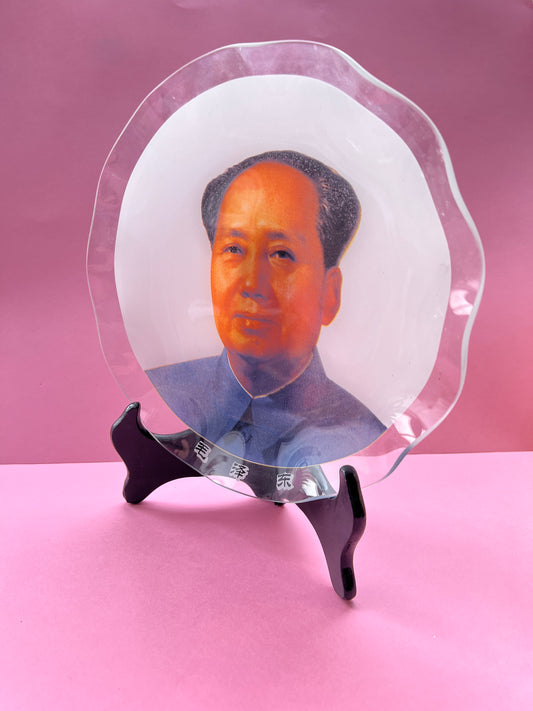 Vintage chinesische Revolution Dekoteller Sammelteller Glas Mao Zedong - kurioser Kitsch