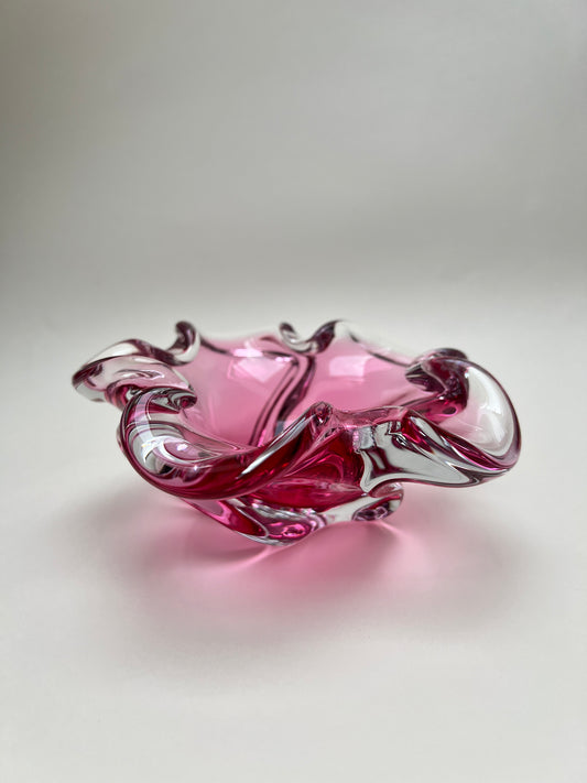 Murano Stil Sommerso Hospodka pink rosa böhmische Glasschale Mid Century