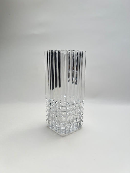 Vintage Glasvase Blumenvase modernist Rillen transparent