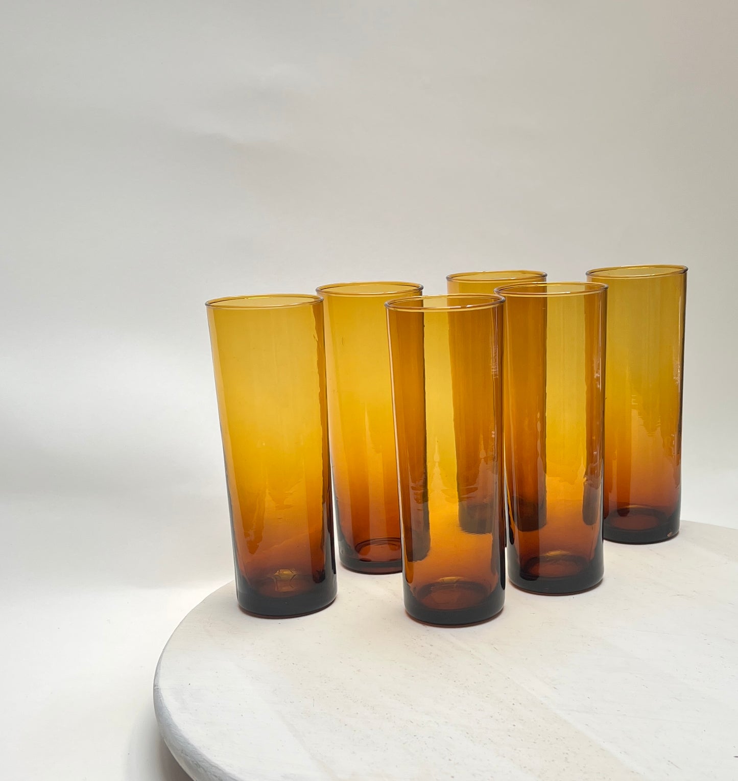 6 Vintage Trinkgläser in Bernstein – Rauchglas Longdrinkgläser – 70er Jahre – Mid Century – Amber Glas Set