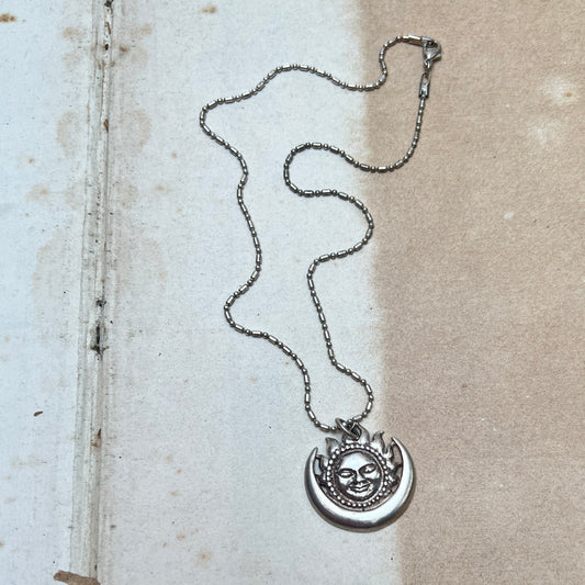 Vintage 90er Celestial Sun & Crescent Moon 925er Sterling Silver Anhänger New Age