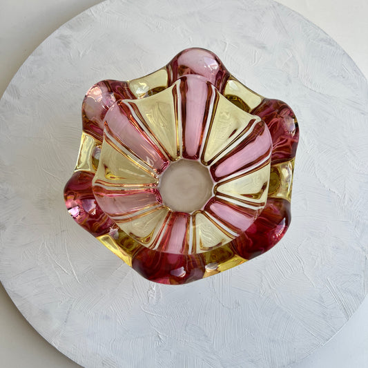Vintage Hospodka Glasschale Sommerso Murano Stil Chribska rosa gelb