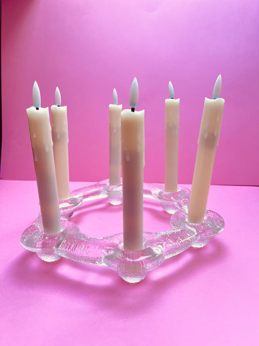Vintage 70s Pukeberg schwedischer Design Kerzenständer Eisglas für 6 Kerzen Mid Century Glasware Lucia