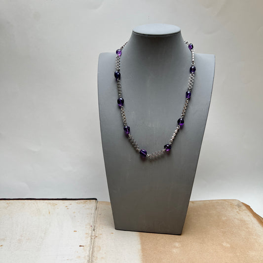 Vintage 925er Silber Halskette mit Amethyste 70er Jahre Studio Schmuck