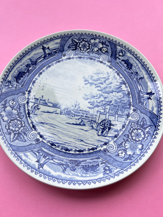 Vintage Boch Delft Wandteller 24 cm Blau Weiß Holland Landschaft Keramik Mid Century