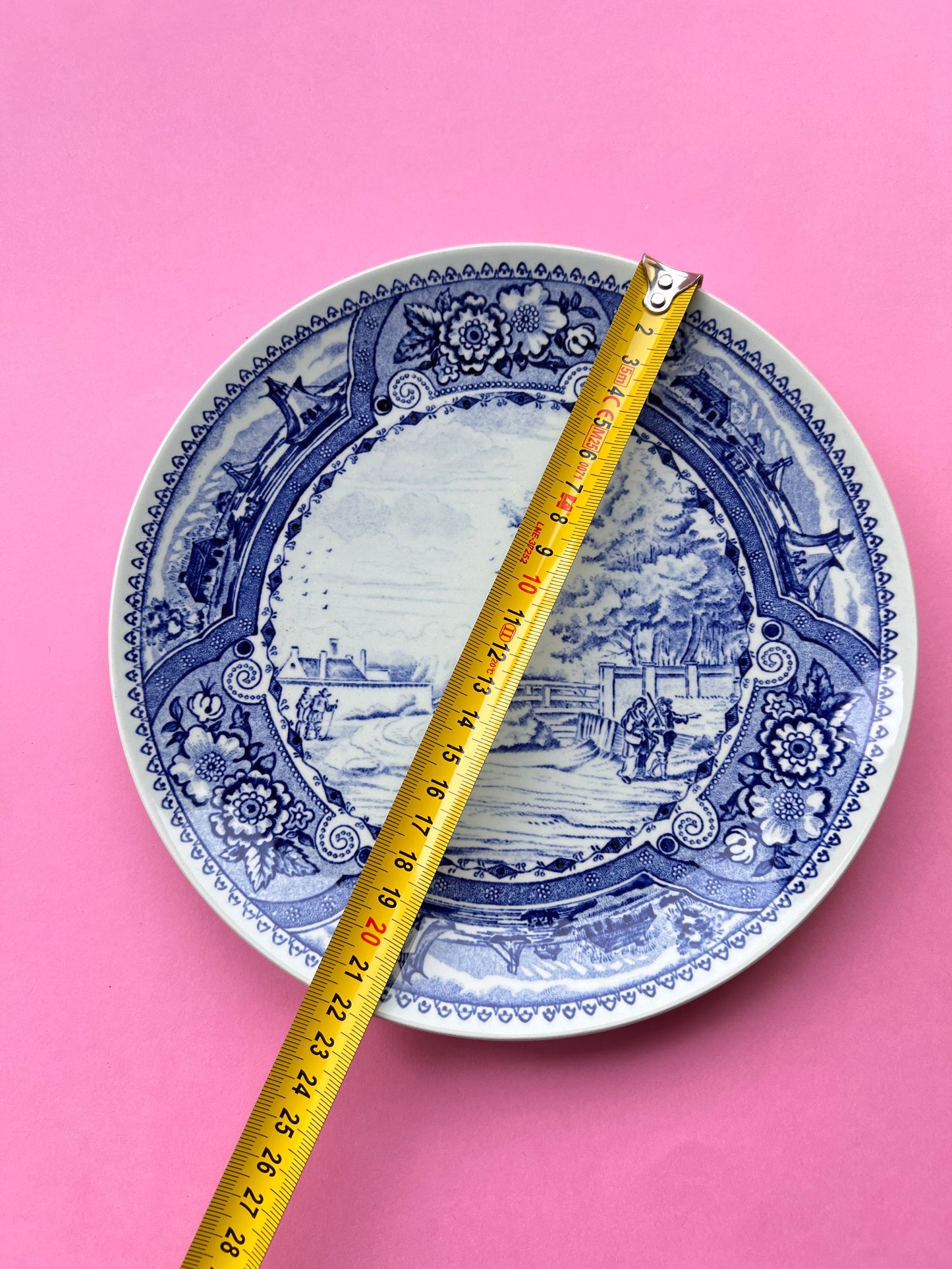 Vintage Boch Delft Wandteller 24 cm Blau Weiß Holland Landschaft Keramik Mid Century