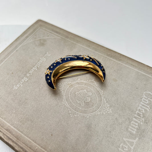 Vintage 90er Jahre Halbmond Brosche Celestial Aconda Emaille Modeschmuck