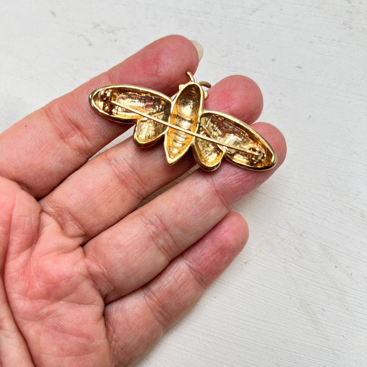 Vintage Emaille Brosche Insektenschmuck Motte Falter