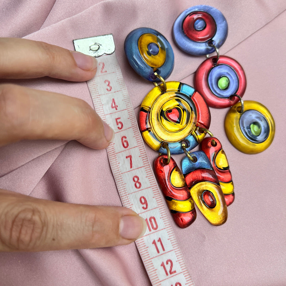 Vintage 90s Art Wear Statement XXL Ohrclipse Ohrringe Polymer bunt Pop Art