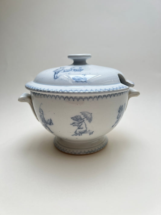 Antike U&C Sarreguemines Passe Temps Suppenterrine Écuelle französisches Steingut Terre de Fer Fayence Faience