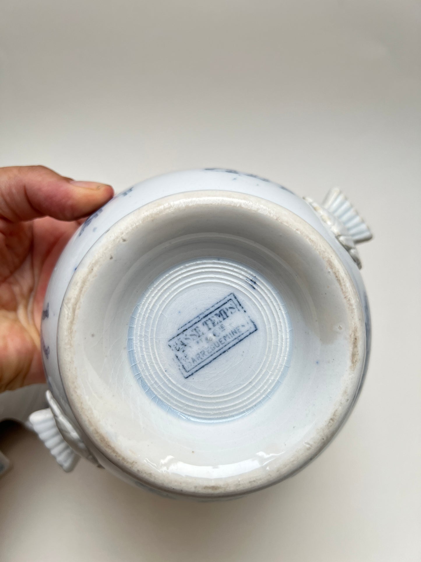Antike U&C Sarreguemines Passe Temps Suppenterrine Écuelle französisches Steingut Terre de Fer Fayence Faience