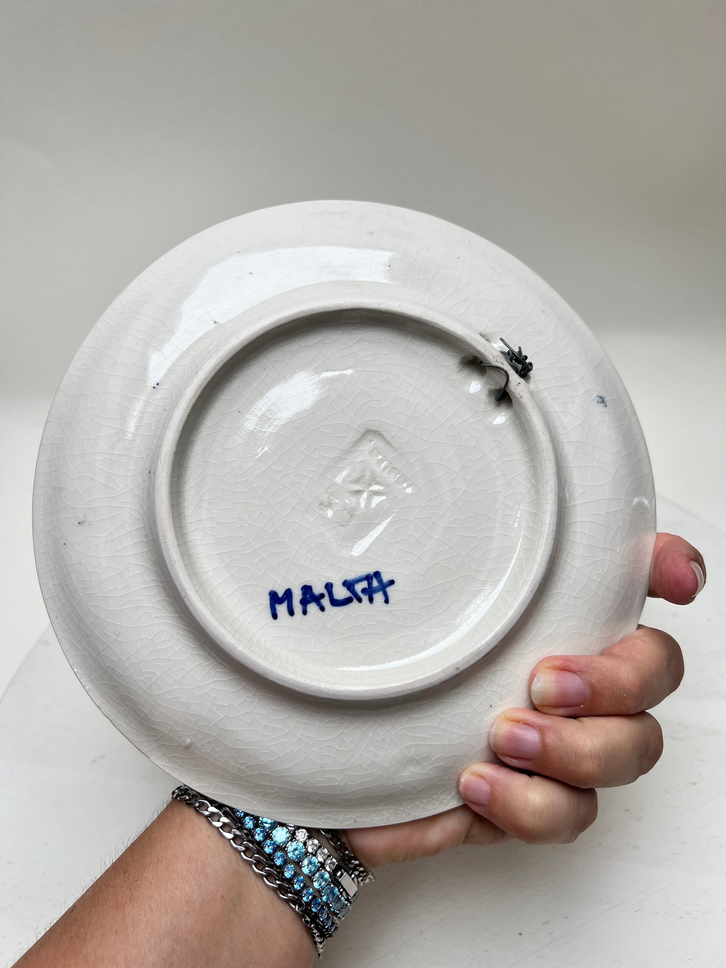Vintage Wandteller grün Majolika Malta maltesisches Keramik