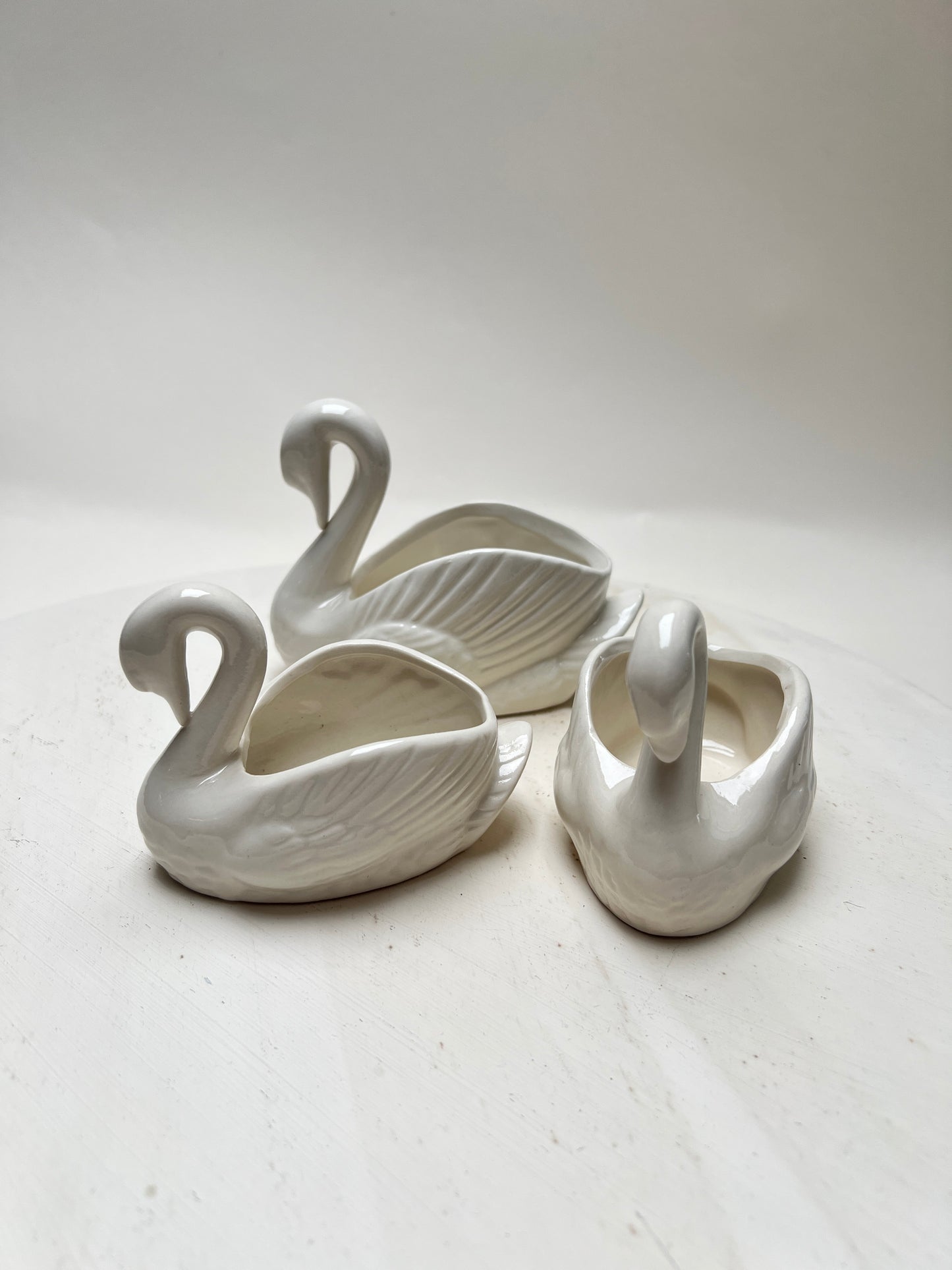 3er Set Porzellan Schwäne Schwan Übertopf Kleine Schale Figur