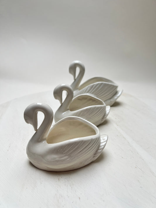 3er Set Porzellan Schwäne Schwan Übertopf Kleine Schale Figur