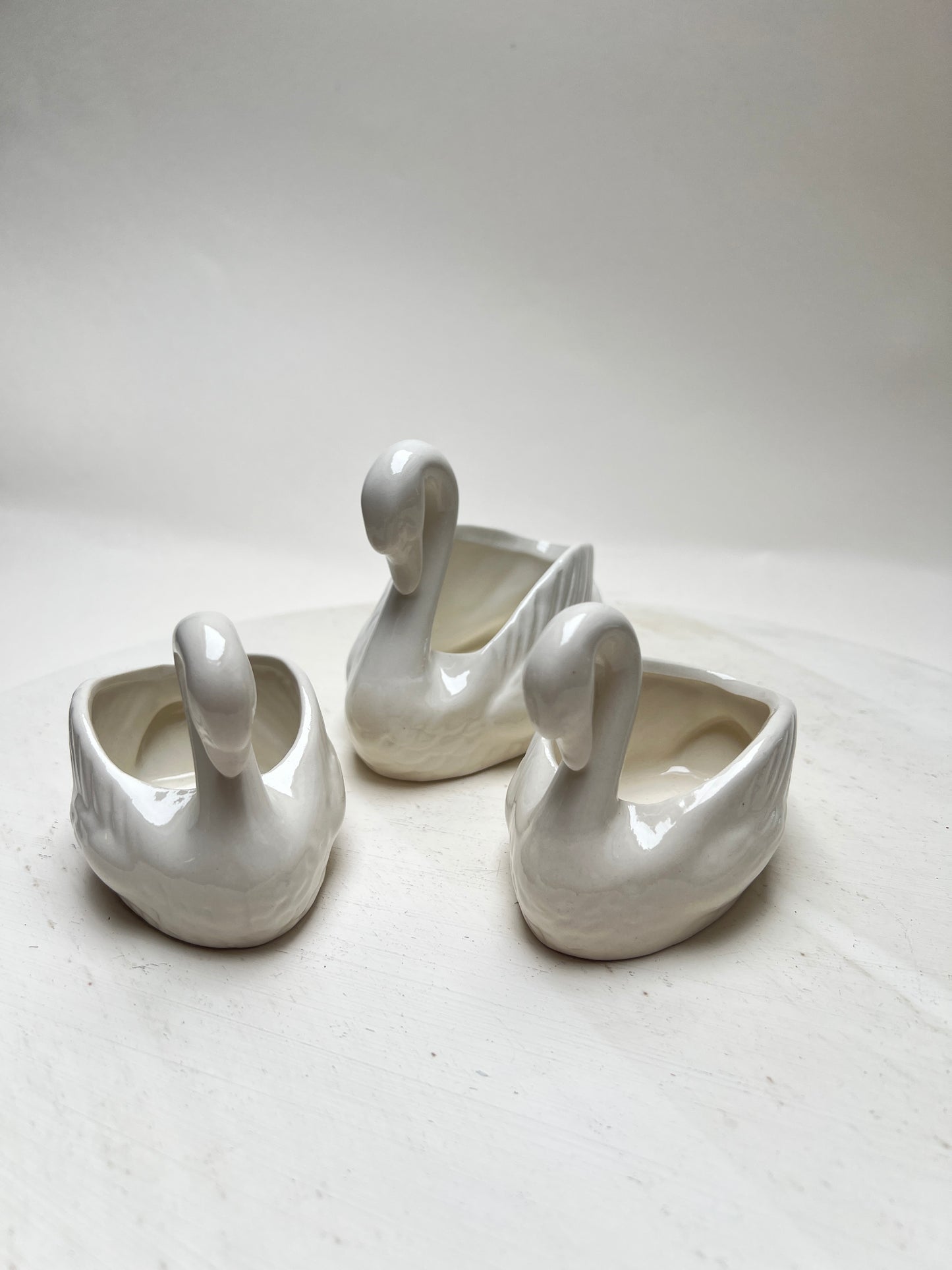 3er Set Porzellan Schwäne Schwan Übertopf Kleine Schale Figur