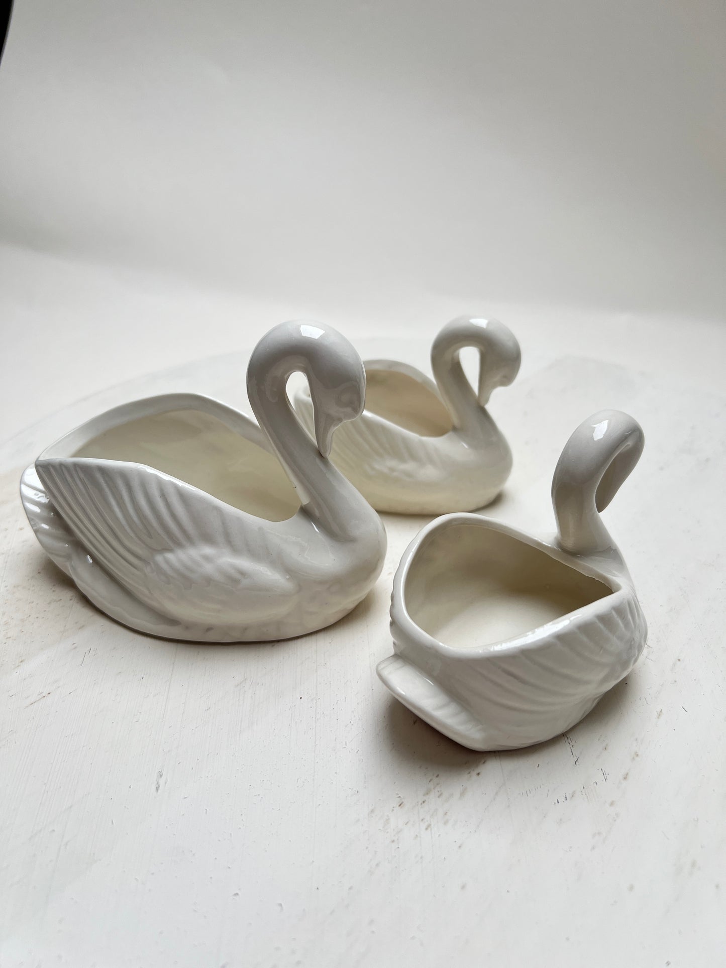 3er Set Porzellan Schwäne Schwan Übertopf Kleine Schale Figur