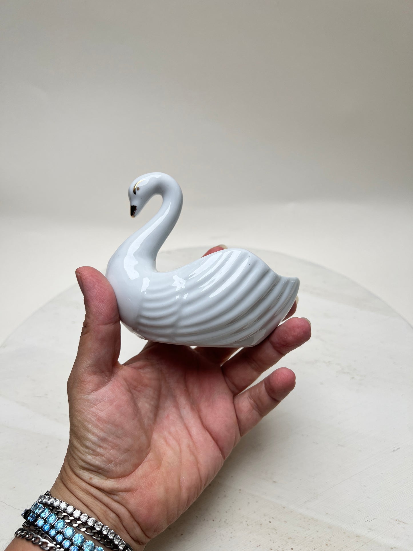 Weißer Schwan Porzellan Teelichthalter Kerzenhalter Deko Objekt