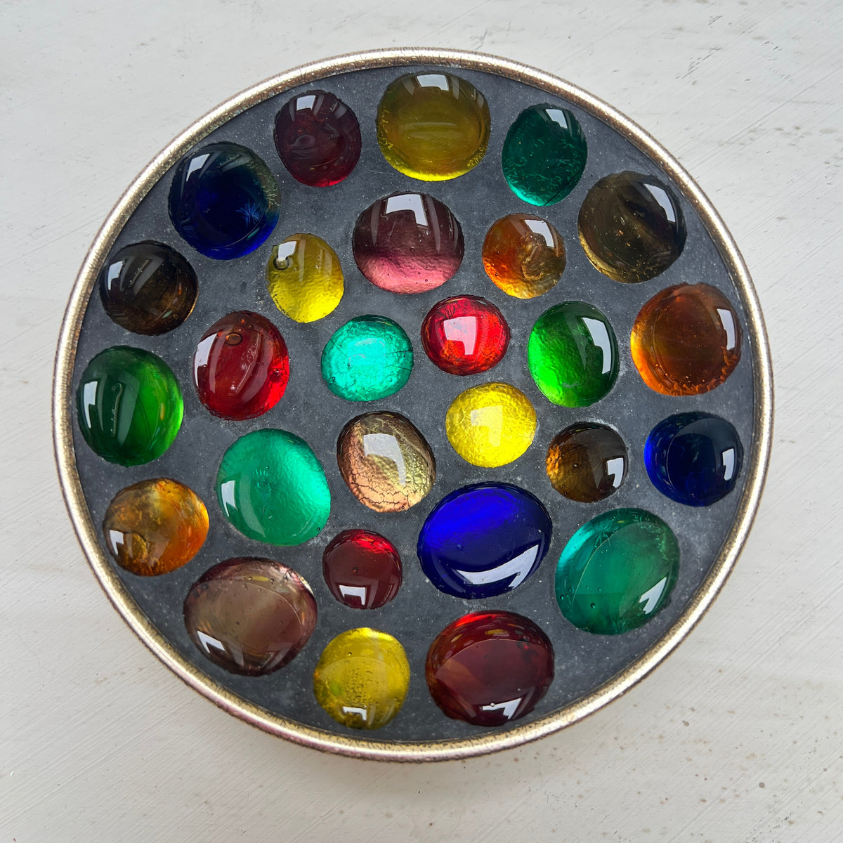 Vintage Mosaik Snack Schale Teller Styson Japan Dekoschale Mid Century Kieselstein Gold