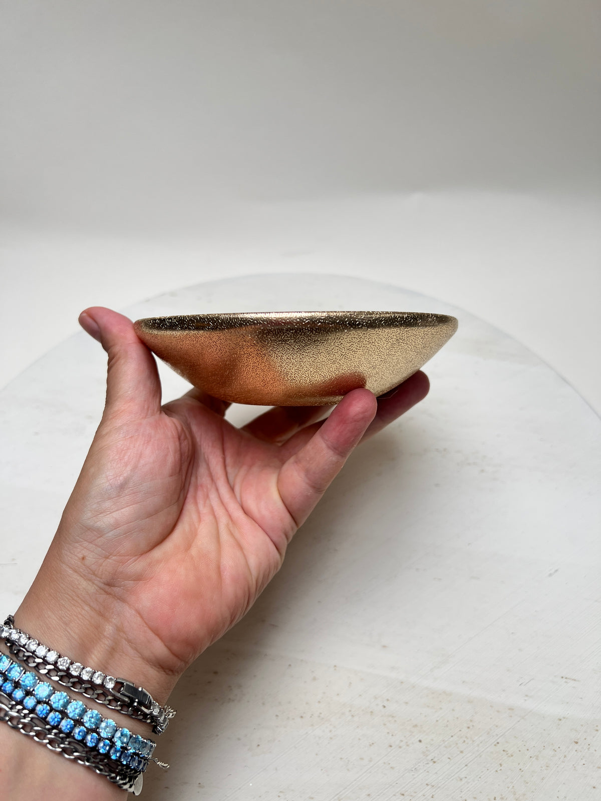 Vintage Mosaik Snack Schale Teller Styson Japan Dekoschale Mid Century Kieselstein Gold