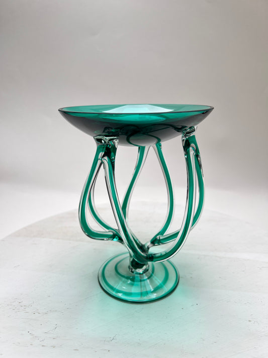 Vintage mundgeblasene grüne Josefina Krosno Glaskunst filigrane Centerpiece Schale
