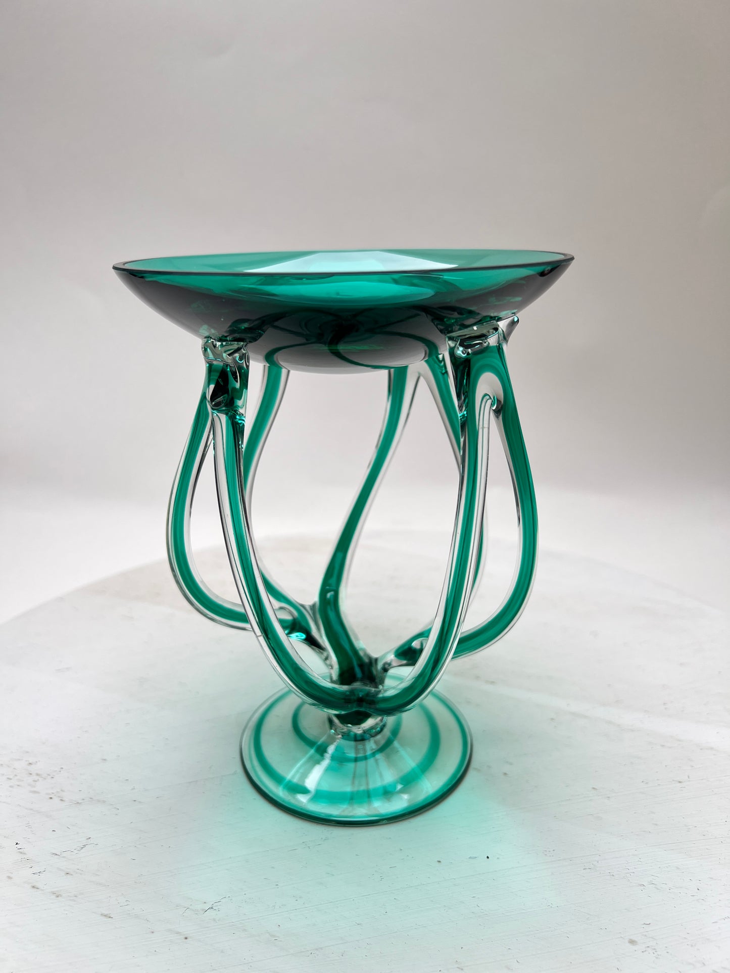 Vintage mundgeblasene grüne Josefina Krosno Glaskunst filigrane Centerpiece Schale