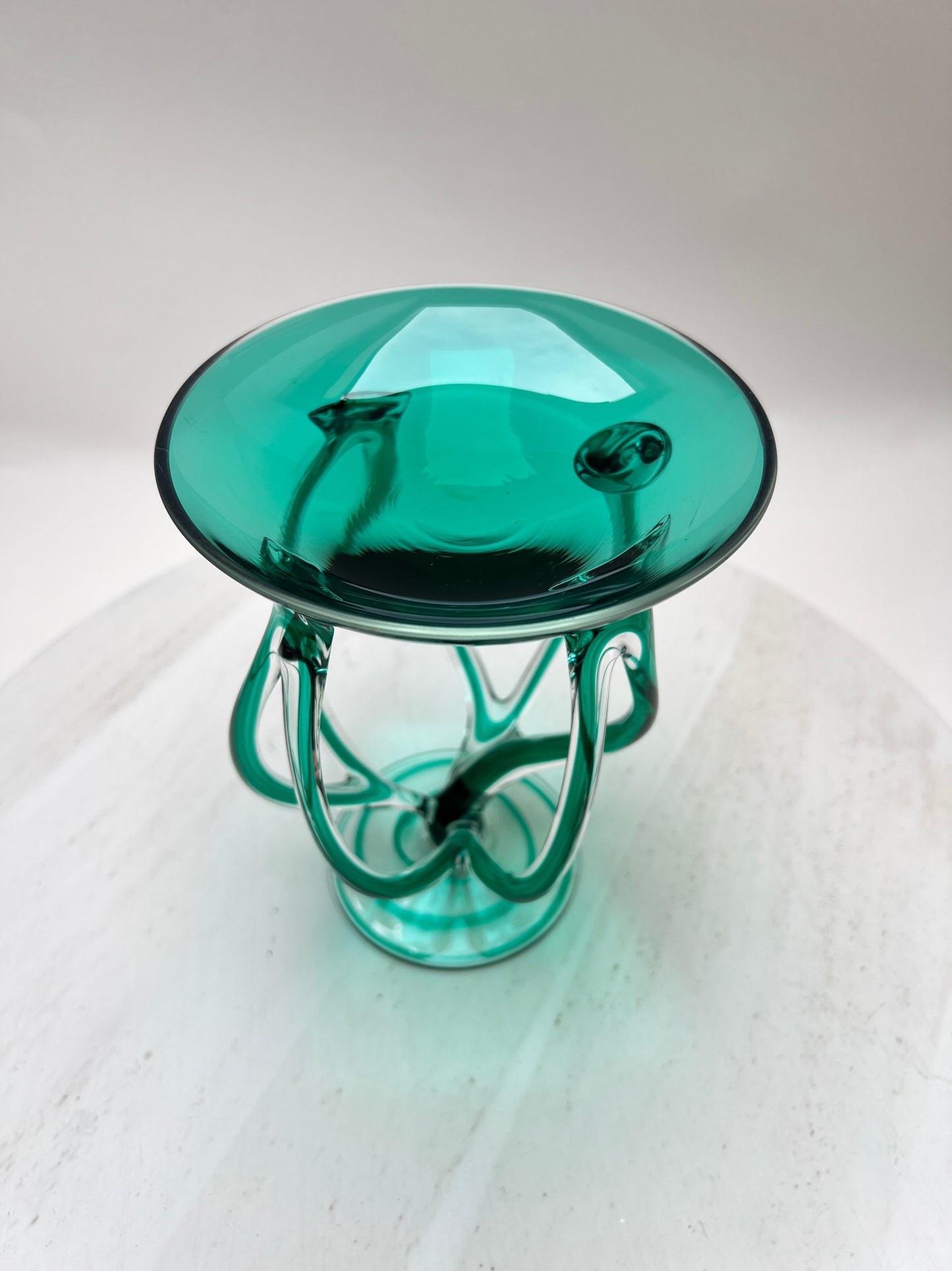 Vintage mundgeblasene grüne Josefina Krosno Glaskunst filigrane Centerpiece Schale