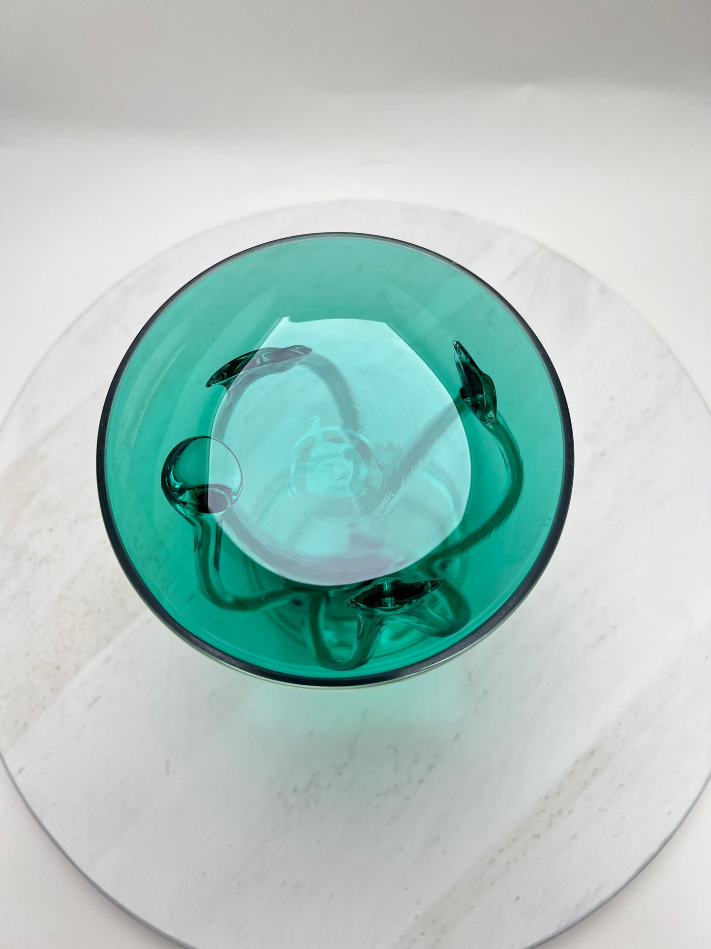 Vintage mundgeblasene grüne Josefina Krosno Glaskunst filigrane Centerpiece Schale