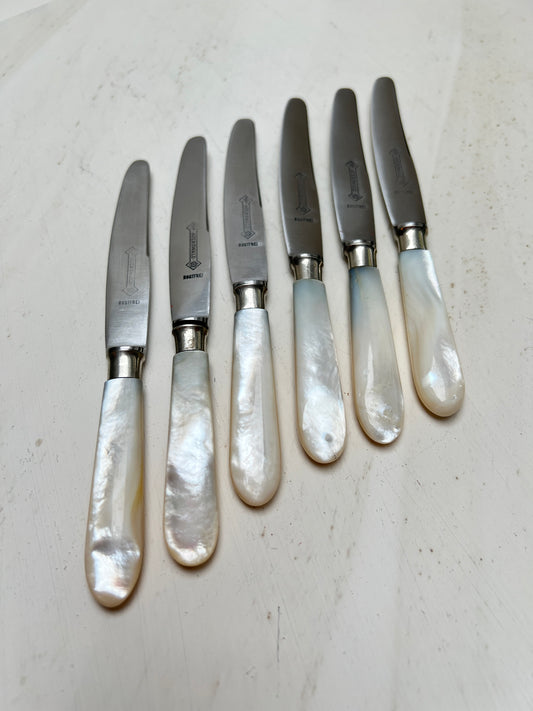 6er-Set Vintage Frühstücksmesser Buttermesser Obst-/Dessertmesser Auerswald Perlmutt-Optik