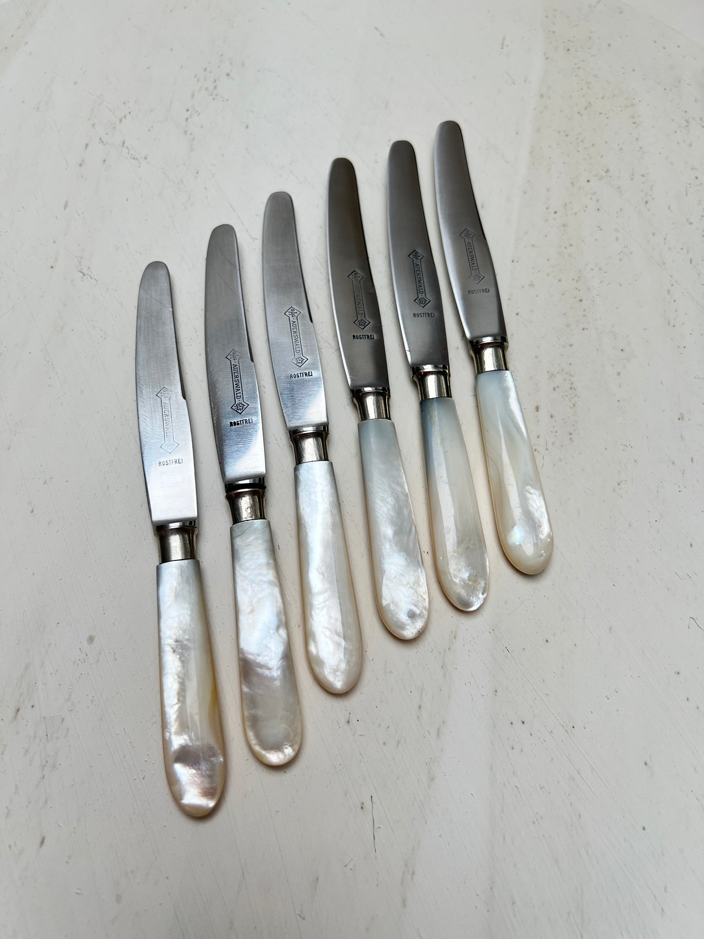 6er-Set Vintage Frühstücksmesser Buttermesser Obst-/Dessertmesser Auerswald Perlmutt-Optik