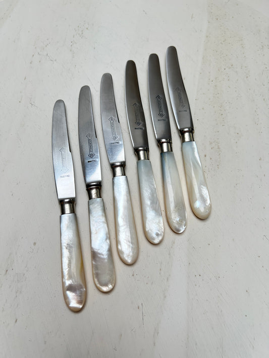 6er-Set Vintage Frühstücksmesser Buttermesser Obst-/Dessertmesser Auerswald Perlmutt-Optik