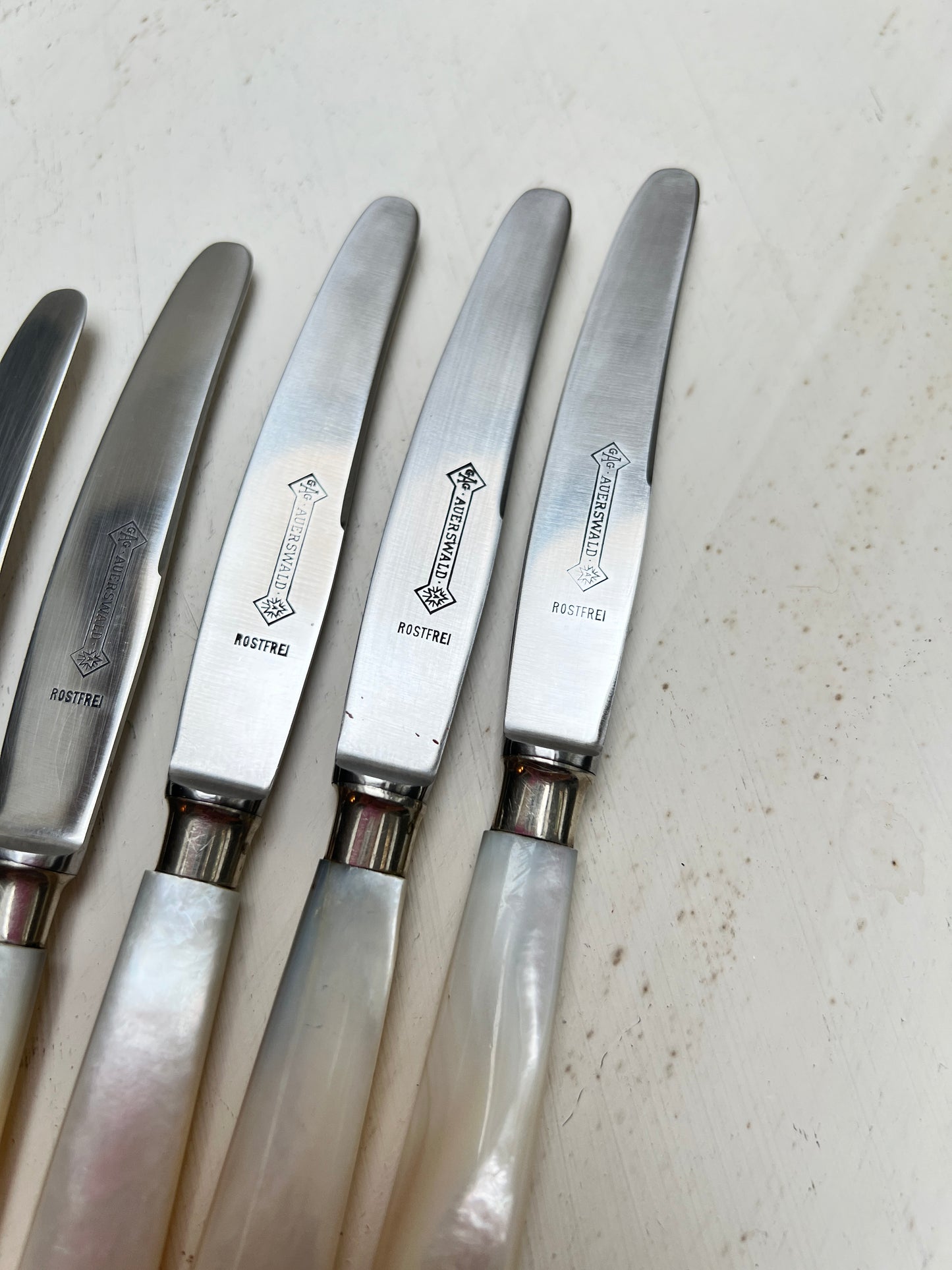 6er-Set Vintage Frühstücksmesser Buttermesser Obst-/Dessertmesser Auerswald Perlmutt-Optik