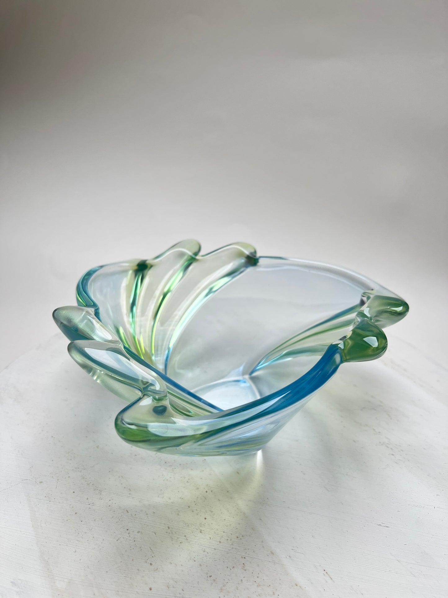 Vintage 60er Swirl Glasschale Pastell Hellblau Hellgrün Sommerso Walther