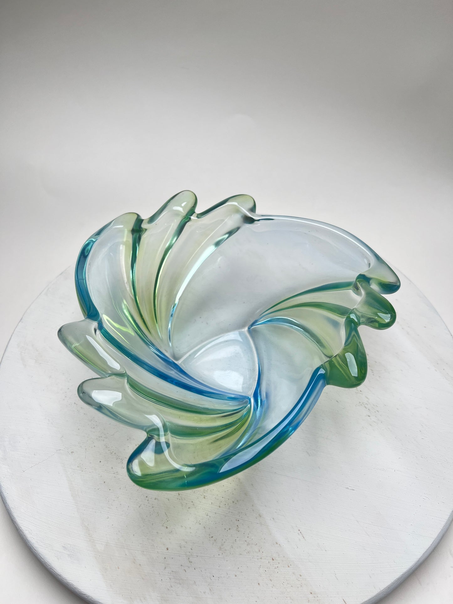 Vintage 60er Swirl Glasschale Pastell Hellblau Hellgrün Sommerso Walther