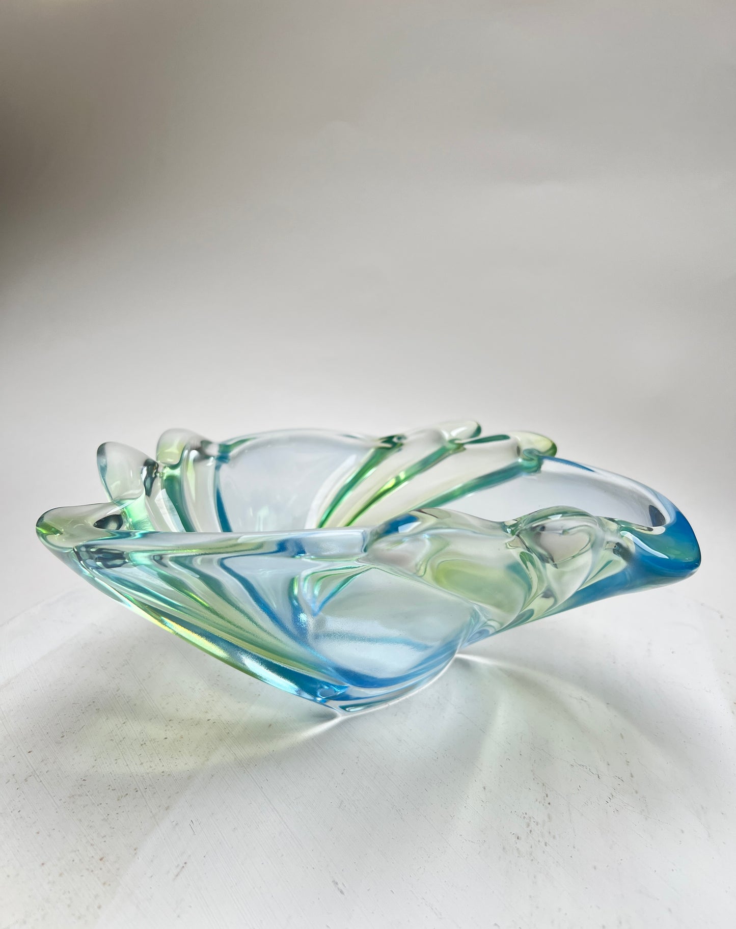 Vintage 60er Swirl Glasschale Pastell Hellblau Hellgrün Sommerso Walther