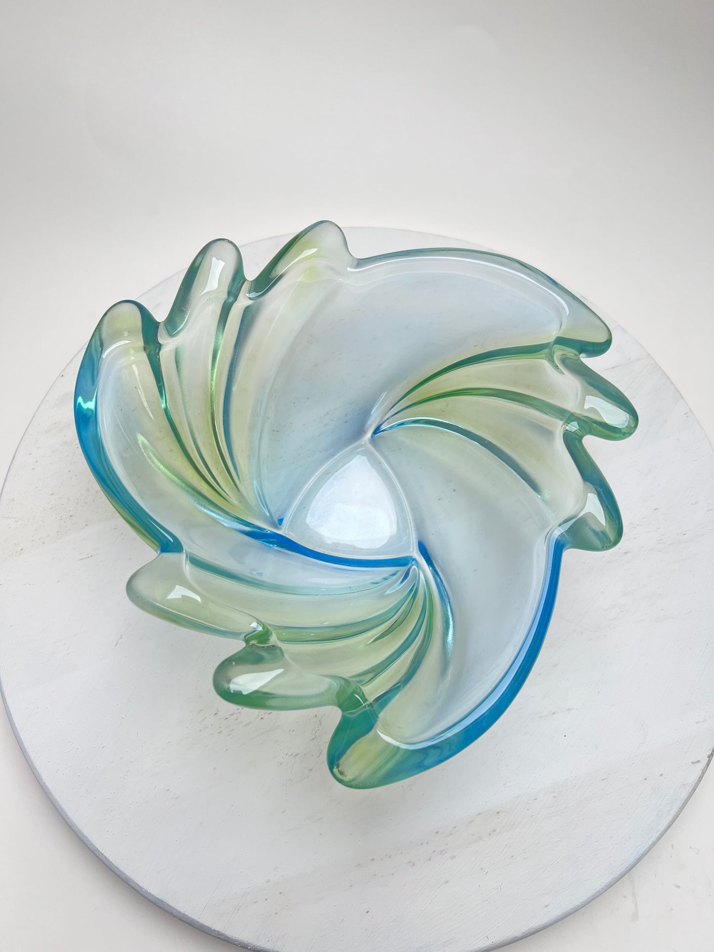 Vintage 60er Swirl Glasschale Pastell Hellblau Hellgrün Sommerso Walther
